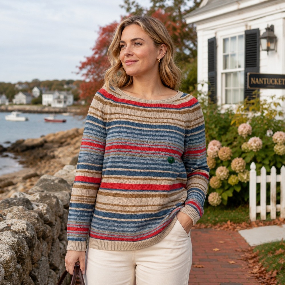 New LL Bean Striped Cotton Sweater Sz XS Textured Nautical Coastal Fisherman